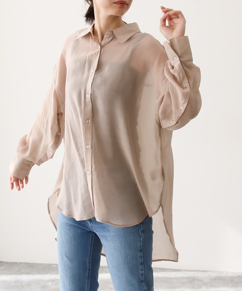 Social GIRL(ソーシャルガール)の「2WAYオープンスリーブシアーシャツ オーバーサイズシャツ 長袖(シャツ/ブラウス・レディース・オフホワイト/ブラック/グレイッシュベージュ・M)」の9枚目の写真
