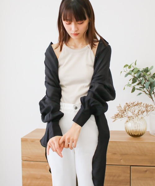 Social GIRL(ソーシャルガール)の「2WAYオープンスリーブシアーシャツ オーバーサイズシャツ 長袖(シャツ/ブラウス・レディース・オフホワイト/ブラック/グレイッシュベージュ・M)」の13枚目の写真