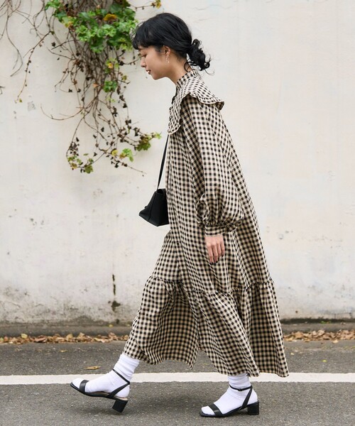 FREAK'S STORE（フリークスストア）の「襟付きギンガムチェックワンピース（ワンピース・レディース・グリーン/ブラック・ﾌﾘ-）」の7枚目の写真
