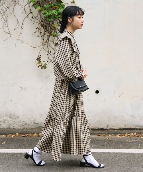 FREAK'S STORE（フリークスストア）の「襟付きギンガムチェックワンピース（ワンピース・レディース・グリーン/ブラック・ﾌﾘ-）」の11枚目の写真