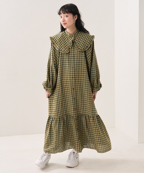 FREAK'S STORE（フリークスストア）の「襟付きギンガムチェックワンピース（ワンピース・レディース・グリーン/ブラック・ﾌﾘ-）」の14枚目の写真