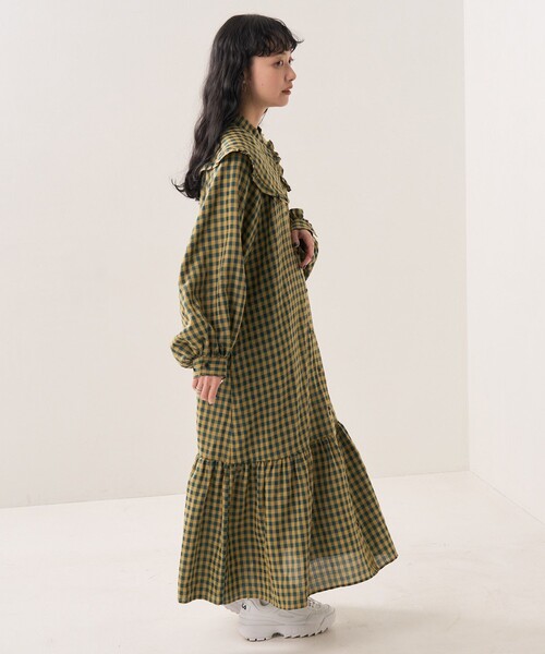 FREAK'S STORE（フリークスストア）の「襟付きギンガムチェックワンピース（ワンピース・レディース・グリーン/ブラック・ﾌﾘ-）」の15枚目の写真