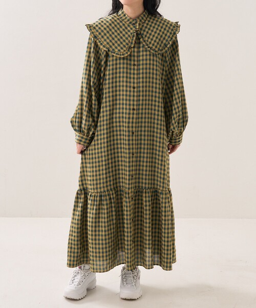 FREAK'S STORE（フリークスストア）の「襟付きギンガムチェックワンピース（ワンピース・レディース・グリーン/ブラック・ﾌﾘ-）」の18枚目の写真