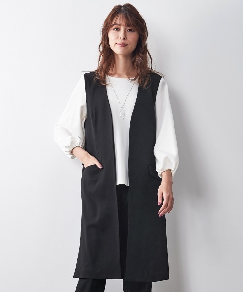 7days Life Styling（セブンデイズライフスタイリング）の「【セットアップ対応・洗える】ロング丈ジレ（上下別売・ドビー織シリーズ）（スーツベスト・レディース・ミント/ブラック/グレイッシュベージュ・LL/3L/M/L/S）」の2枚目の写真