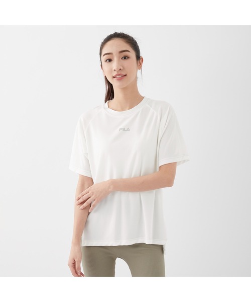 FILA(フィラ)の「FILA/フィラ 水陸両用 半袖 ブランド ロゴ ストレッチ 吸水速乾 UVカット 軽量 ラッシュガード クルーネック Tシャツ(Tシャツ/カットソー・レディース・ホワイト/グリーン/ピンク/サックスブルー系/ブラック・L/S/M/LL)」の1枚目の写真