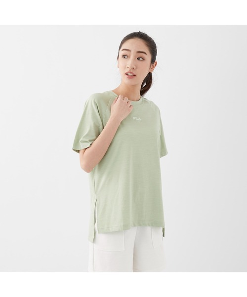 FILA(フィラ)の「FILA/フィラ 水陸両用 半袖 ブランド ロゴ ストレッチ 吸水速乾 UVカット 軽量 ラッシュガード クルーネック Tシャツ(Tシャツ/カットソー・レディース・ホワイト/グリーン/ピンク/サックスブルー系/ブラック・L/S/M/LL)」の3枚目の写真