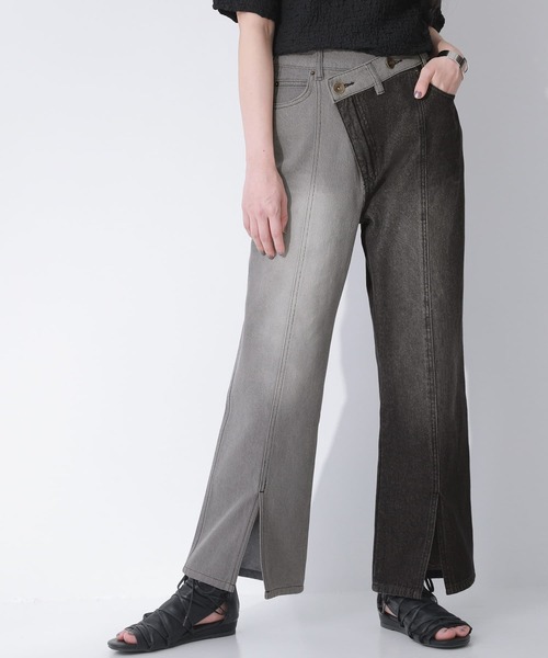 n'OrLABEL（ノアールレーベル）の「【廃盤】『アシメデザイン配色デニムパンツ』（デニムパンツ・レディース・ブルー/ブラック・2/1）」の2枚目の写真