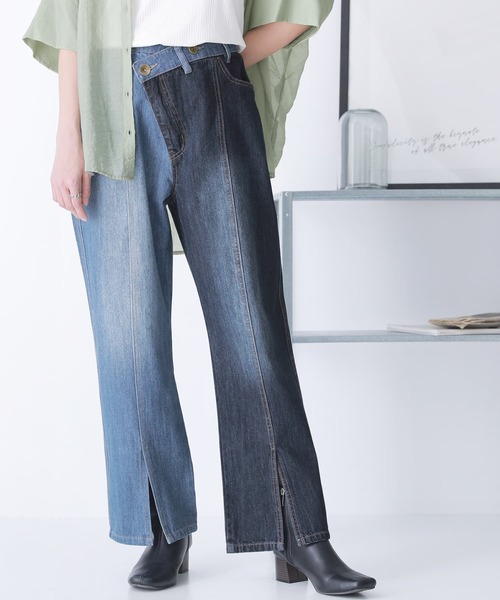 n'OrLABEL（ノアールレーベル）の「【廃盤】『アシメデザイン配色デニムパンツ』（デニムパンツ・レディース・ブルー/ブラック・2/1）」の4枚目の写真