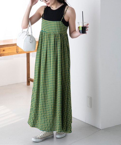 BONLECILL（ボンルシール）の「アソート柄 バックリボン フレアギャザーキャミソールワンピース（ワンピース・レディース・ブラック/オフホワイト/ブラック系/グリーン系・FREE）」の4枚目の写真