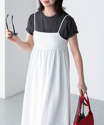 アソート柄 バックリボン フレアギャザーキャミソールワンピース