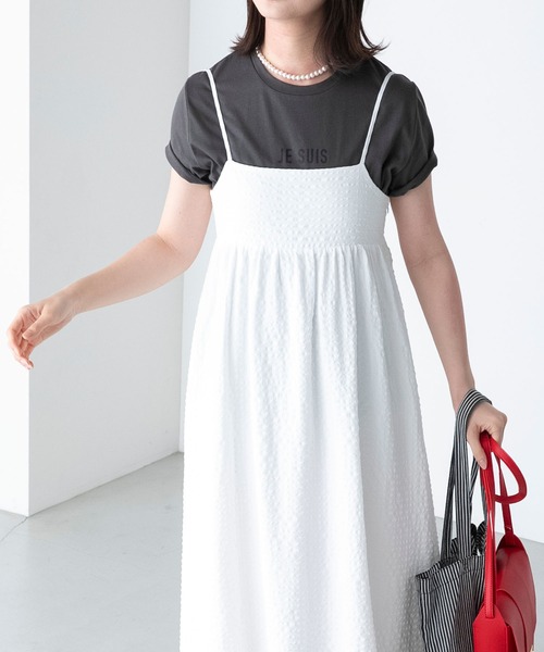 BONLECILL（ボンルシール）の「アソート柄 バックリボン フレアギャザーキャミソールワンピース（ワンピース・レディース・ブラック/オフホワイト/ブラック系/グリーン系・FREE）」の7枚目の写真