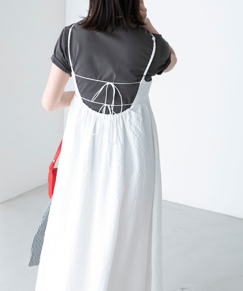 BONLECILL（ボンルシール）の「アソート柄 バックリボン フレアギャザーキャミソールワンピース（ワンピース・レディース・ブラック/オフホワイト/ブラック系/グリーン系・FREE）」の8枚目の写真