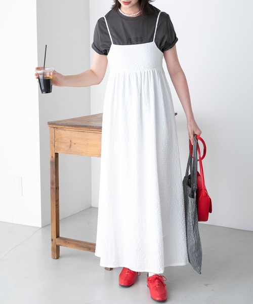 BONLECILL（ボンルシール）の「アソート柄 バックリボン フレアギャザーキャミソールワンピース（ワンピース・レディース・ブラック/オフホワイト/ブラック系/グリーン系・FREE）」の9枚目の写真