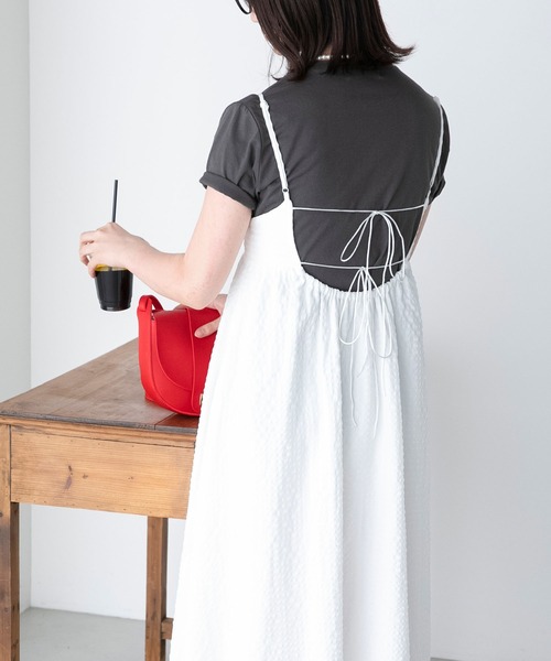 BONLECILL（ボンルシール）の「アソート柄 バックリボン フレアギャザーキャミソールワンピース（ワンピース・レディース・ブラック/オフホワイト/ブラック系/グリーン系・FREE）」の11枚目の写真