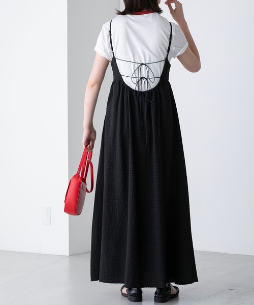 BONLECILL（ボンルシール）の「アソート柄 バックリボン フレアギャザーキャミソールワンピース（ワンピース・レディース・ブラック/オフホワイト/ブラック系/グリーン系・FREE）」の15枚目の写真