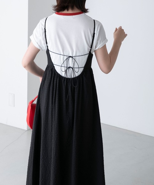 BONLECILL（ボンルシール）の「アソート柄 バックリボン フレアギャザーキャミソールワンピース（ワンピース・レディース・ブラック/オフホワイト/ブラック系/グリーン系・FREE）」の18枚目の写真