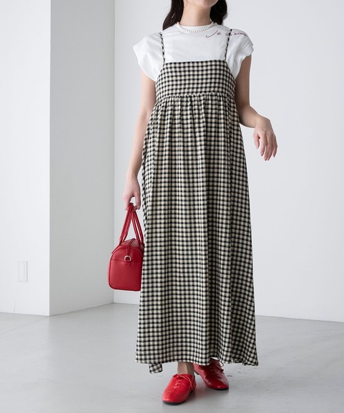 BONLECILL（ボンルシール）の「アソート柄 バックリボン フレアギャザーキャミソールワンピース（ワンピース・レディース・ブラック/オフホワイト/ブラック系/グリーン系・FREE）」の20枚目の写真