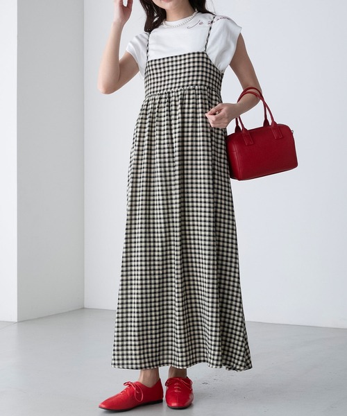 BONLECILL（ボンルシール）の「アソート柄 バックリボン フレアギャザーキャミソールワンピース（ワンピース・レディース・ブラック/オフホワイト/ブラック系/グリーン系・FREE）」の21枚目の写真