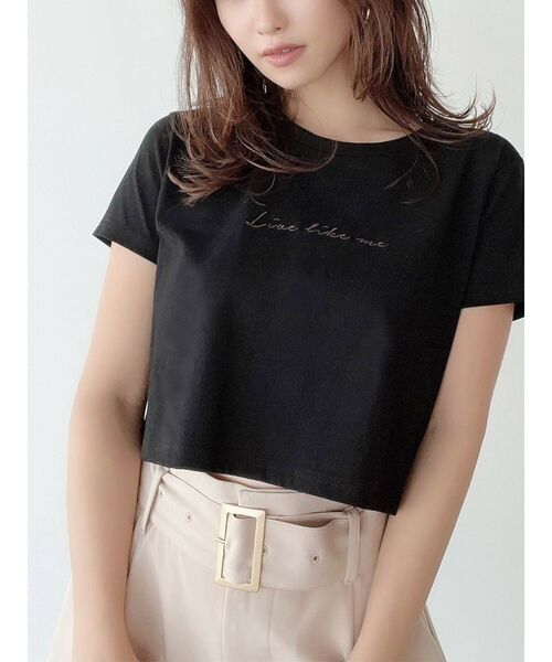 RESEXXY（リゼクシー）の「ポイントロゴ刺繍Tシャツ（Tシャツ/カットソー・レディース・ピンク/ホワイト/ベージュ/ブラック・FREE）」の3枚目の写真