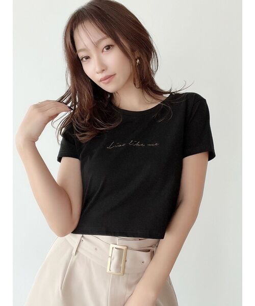 RESEXXY（リゼクシー）の「ポイントロゴ刺繍Tシャツ（Tシャツ/カットソー・レディース・ピンク/ホワイト/ベージュ/ブラック・FREE）」の8枚目の写真