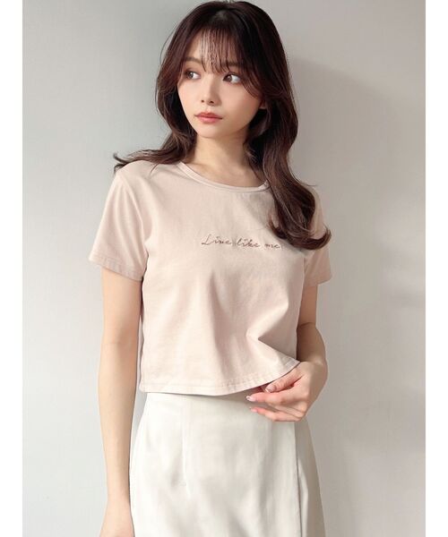 RESEXXY（リゼクシー）の「ポイントロゴ刺繍Tシャツ（Tシャツ/カットソー・レディース・ピンク/ホワイト/ベージュ/ブラック・FREE）」の13枚目の写真