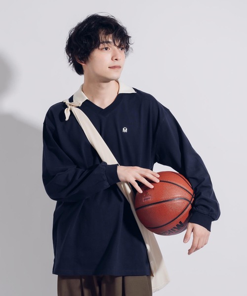MUHET(ミュエータ)の「襟付きVネックロンT(Tシャツ/カットソー・レディース・ネイビー/ライトベージュ・X-LARGE/MEDIUM)」の13枚目の写真
