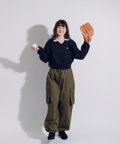 MUHET(ミュエータ)の「襟付きVネックロンT(Tシャツ/カットソー・レディース・ネイビー/ライトベージュ・X-LARGE/MEDIUM)」の10枚目の写真