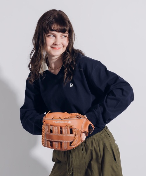 MUHET(ミュエータ)の「襟付きVネックロンT(Tシャツ/カットソー・レディース・ネイビー/ライトベージュ・X-LARGE/MEDIUM)」の8枚目の写真