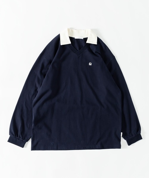 MUHET(ミュエータ)の「襟付きVネックロンT(Tシャツ/カットソー・レディース・ネイビー/ライトベージュ・X-LARGE/MEDIUM)」の3枚目の写真