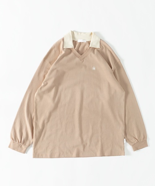 MUHET(ミュエータ)の「襟付きVネックロンT(Tシャツ/カットソー・レディース・ネイビー/ライトベージュ・X-LARGE/MEDIUM)」の18枚目の写真
