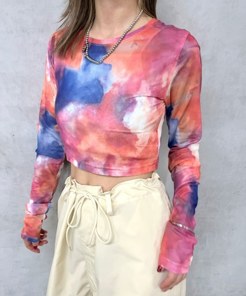 WHO'S WHO gallery（フーズフーギャラリー）の「フェード柄ネットマイクロトップス（Tシャツ/カットソー・レディース・ブラック/パープル/グレー・FREE）」の3枚目の写真