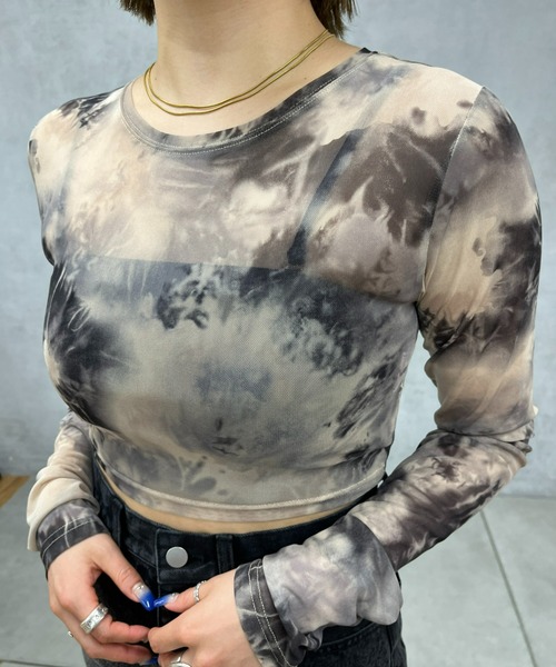 WHO'S WHO gallery（フーズフーギャラリー）の「フェード柄ネットマイクロトップス（Tシャツ/カットソー・レディース・ブラック/パープル/グレー・FREE）」の4枚目の写真