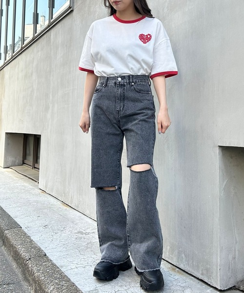 INGNI(イング)の「BACKハートロゴリンガーTシャツ(Tシャツ/カットソー・レディース・ホワイト×レッド/ホワイト×ブルー/ブラック×ホワイト/ホワイト×ピンク・M)」の6枚目の写真