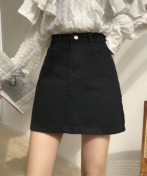 c.u.l（シーユーエル）の「台形デニムスカート culw424（スカート・レディース・ライトブルー/ブラック/グレー/ブルー・L/M/XL）」の2枚目の写真