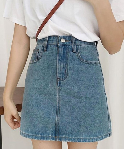 c.u.l（シーユーエル）の「台形デニムスカート culw424（スカート・レディース・ライトブルー/ブラック/グレー/ブルー・L/M/XL）」の5枚目の写真