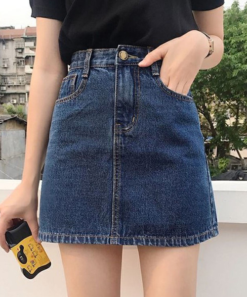 c.u.l（シーユーエル）の「台形デニムスカート culw424（スカート・レディース・ライトブルー/ブラック/グレー/ブルー・L/M/XL）」の6枚目の写真