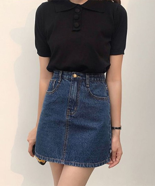 c.u.l（シーユーエル）の「台形デニムスカート culw424（スカート・レディース・ライトブルー/ブラック/グレー/ブルー・L/M/XL）」の7枚目の写真