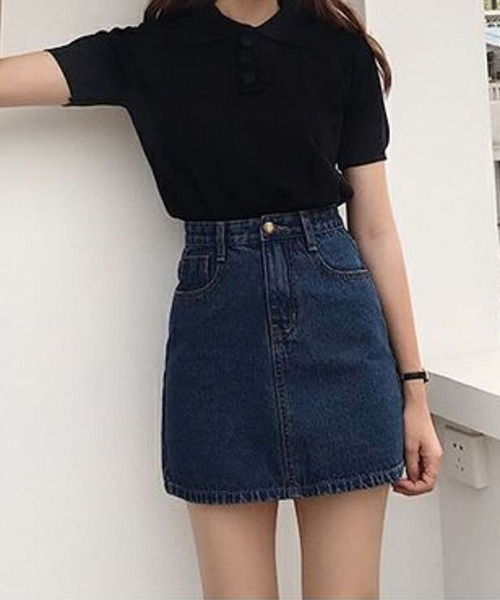 c.u.l（シーユーエル）の「台形デニムスカート culw424（スカート・レディース・ライトブルー/ブラック/グレー/ブルー・L/M/XL）」の8枚目の写真