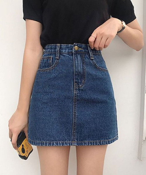 c.u.l（シーユーエル）の「台形デニムスカート culw424（スカート・レディース・ライトブルー/ブラック/グレー/ブルー・L/M/XL）」の9枚目の写真