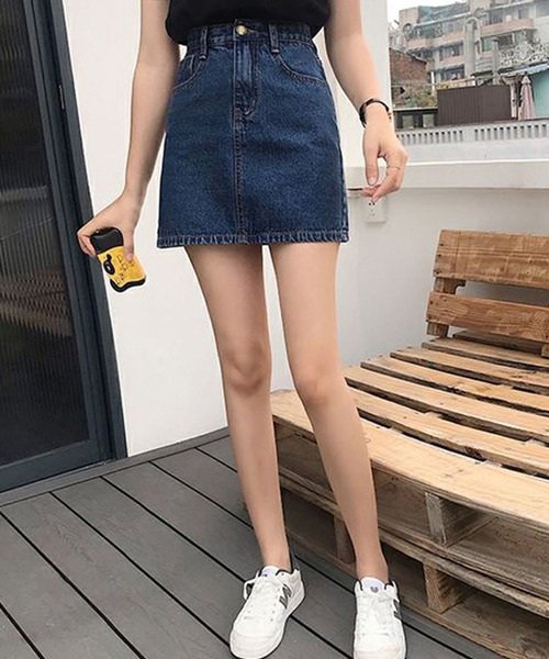 c.u.l（シーユーエル）の「台形デニムスカート culw424（スカート・レディース・ライトブルー/ブラック/グレー/ブルー・L/M/XL）」の10枚目の写真