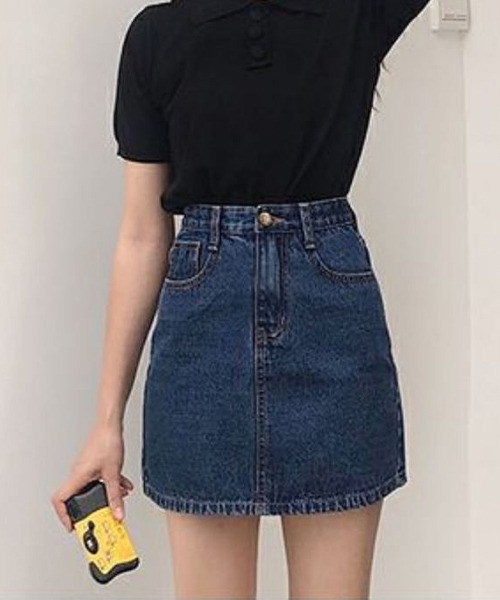 c.u.l（シーユーエル）の「台形デニムスカート culw424（スカート・レディース・ライトブルー/ブラック/グレー/ブルー・L/M/XL）」の13枚目の写真