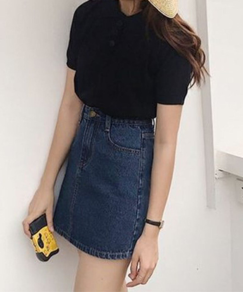 c.u.l（シーユーエル）の「台形デニムスカート culw424（スカート・レディース・ライトブルー/ブラック/グレー/ブルー・L/M/XL）」の16枚目の写真