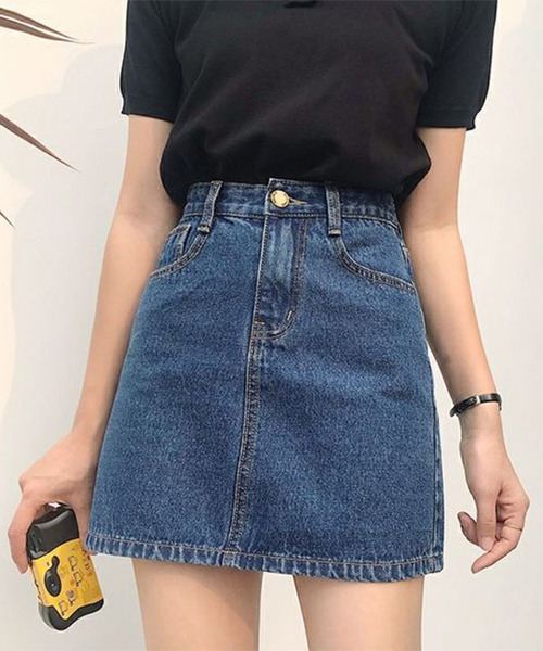 c.u.l（シーユーエル）の「台形デニムスカート culw424（スカート・レディース・ライトブルー/ブラック/グレー/ブルー・L/M/XL）」の17枚目の写真