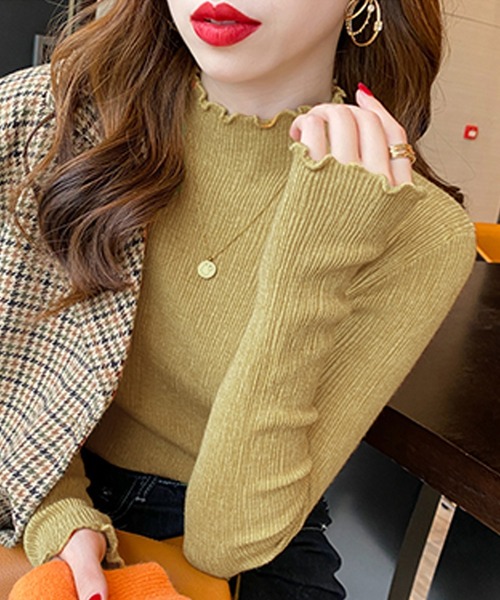 Girly Doll(ガーリードール)の「メロウフリルハイネックニット(ニット/セーター・レディース・ブラック/アイボリー/カーキ/ベージュ/イエロー/テラコッタ/ピンク/ブラウン/ホワイト・F)」の14枚目の写真