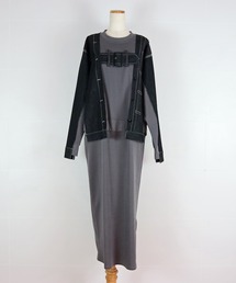 デニムコンビネーションワンピース