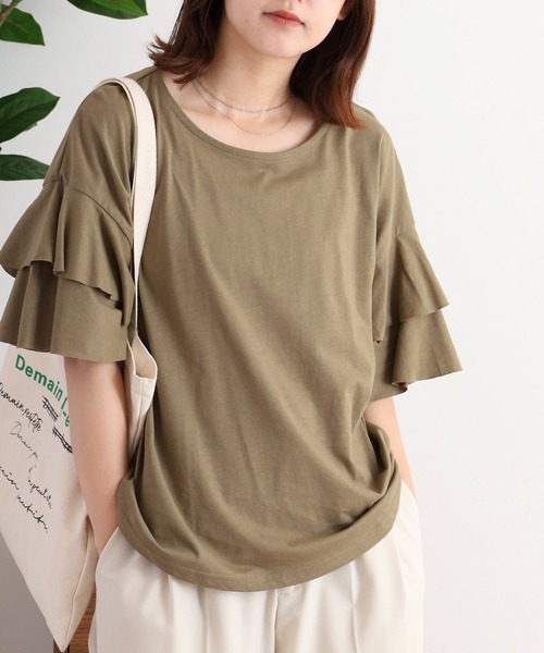 atONE(アットワン)の「atONE ダブルフリルスリーブプルオーバー(Tシャツ/カットソー・レディース・テラコッタ/ブラック/カーキ/ライトブラウン/ベージュ・M-L/LL~3L/4L~5L)」の5枚目の写真