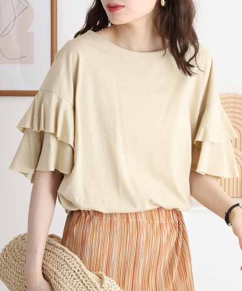 atONE(アットワン)の「atONE ダブルフリルスリーブプルオーバー(Tシャツ/カットソー・レディース・テラコッタ/ブラック/カーキ/ライトブラウン/ベージュ・M-L/LL~3L/4L~5L)」の20枚目の写真