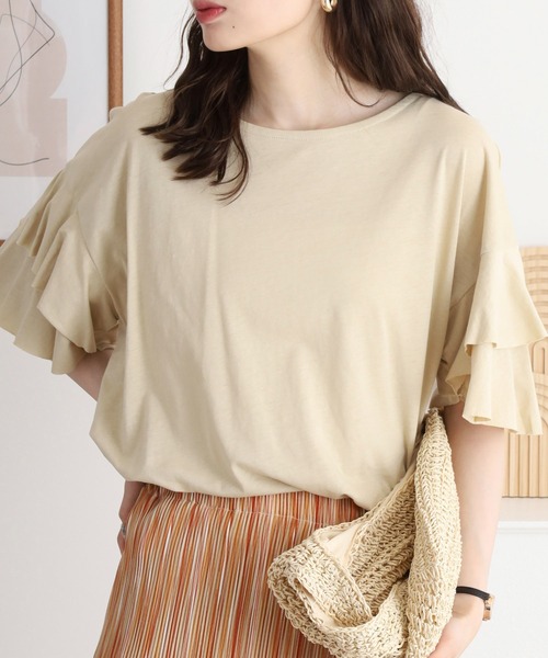 atONE(アットワン)の「atONE ダブルフリルスリーブプルオーバー(Tシャツ/カットソー・レディース・テラコッタ/ブラック/カーキ/ライトブラウン/ベージュ・M-L/LL~3L/4L~5L)」の19枚目の写真