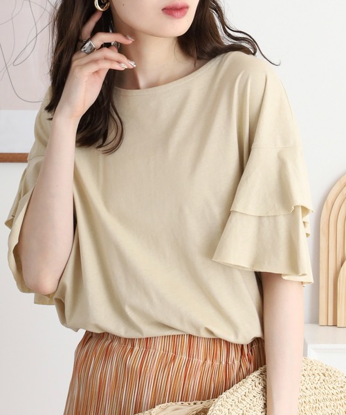 atONE(アットワン)の「atONE ダブルフリルスリーブプルオーバー(Tシャツ/カットソー・レディース・テラコッタ/ブラック/カーキ/ライトブラウン/ベージュ・M-L/LL~3L/4L~5L)」の18枚目の写真