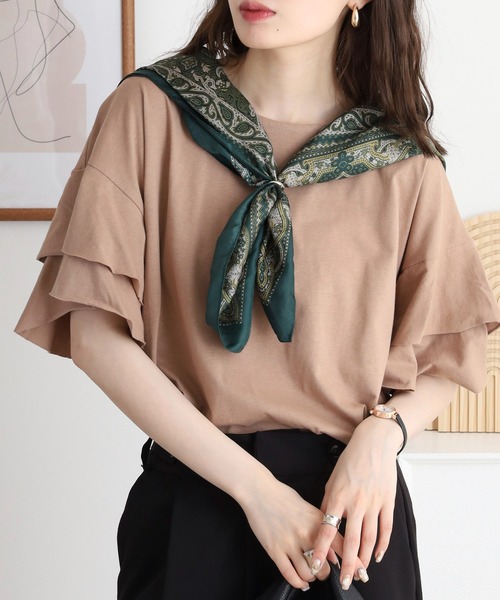 atONE(アットワン)の「atONE ダブルフリルスリーブプルオーバー(Tシャツ/カットソー・レディース・テラコッタ/ブラック/カーキ/ライトブラウン/ベージュ・M-L/LL~3L/4L~5L)」の12枚目の写真